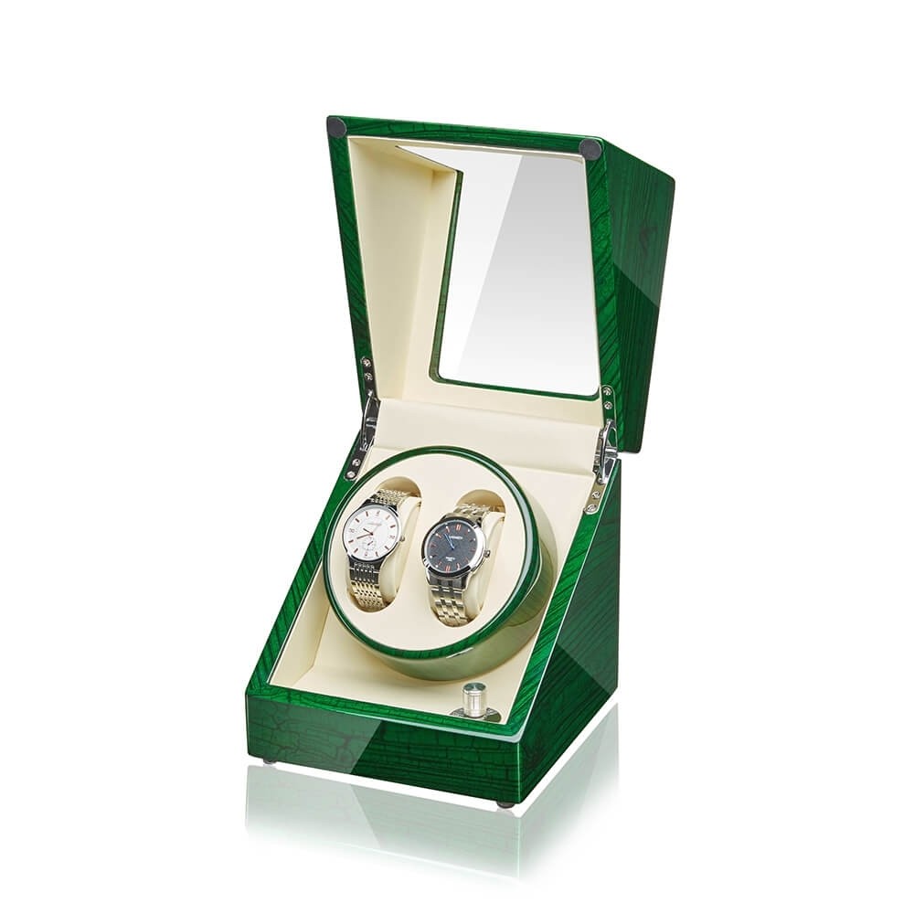 Double Automatic Watch Winder Box with Unique 3 Rotation Modes Green JQUEEN