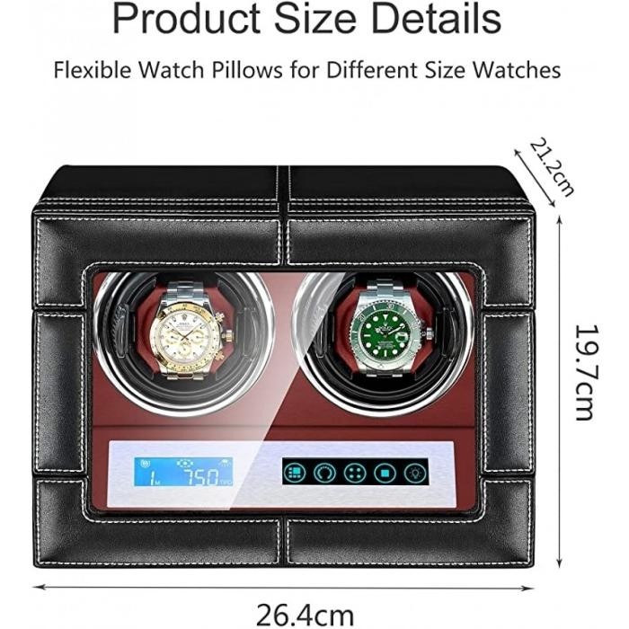 Jqueen Leather Watch Winder 2 Watches With LCD Screen Black JQUEEN