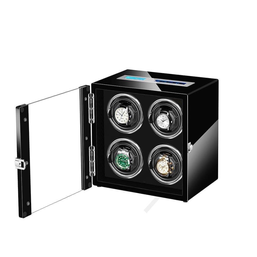 Quad Automatic Watch Shaker With Lcd Touch Screen in Black