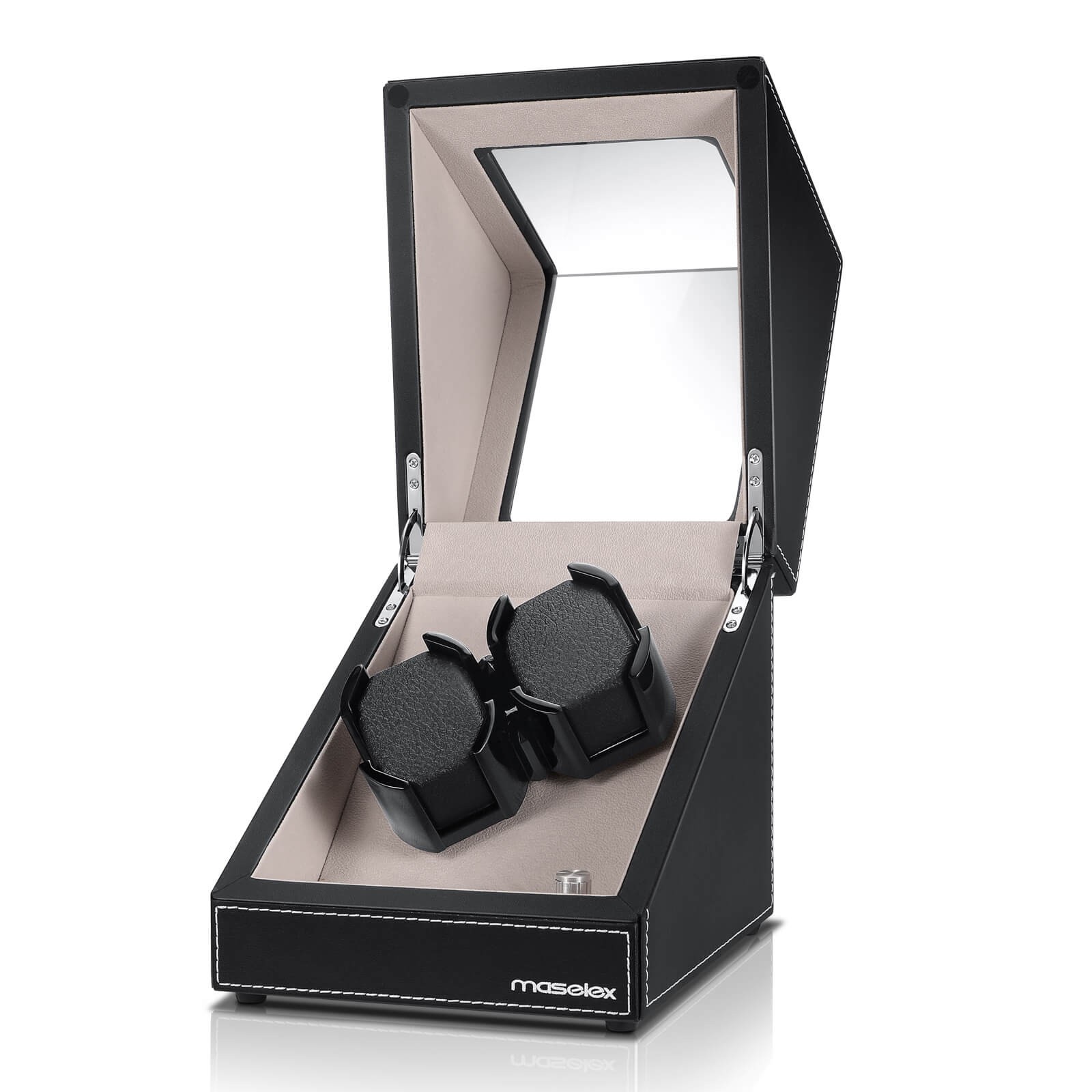 Maselex Black Leather Automatic Watch Winder with Quiet Japanese Motor