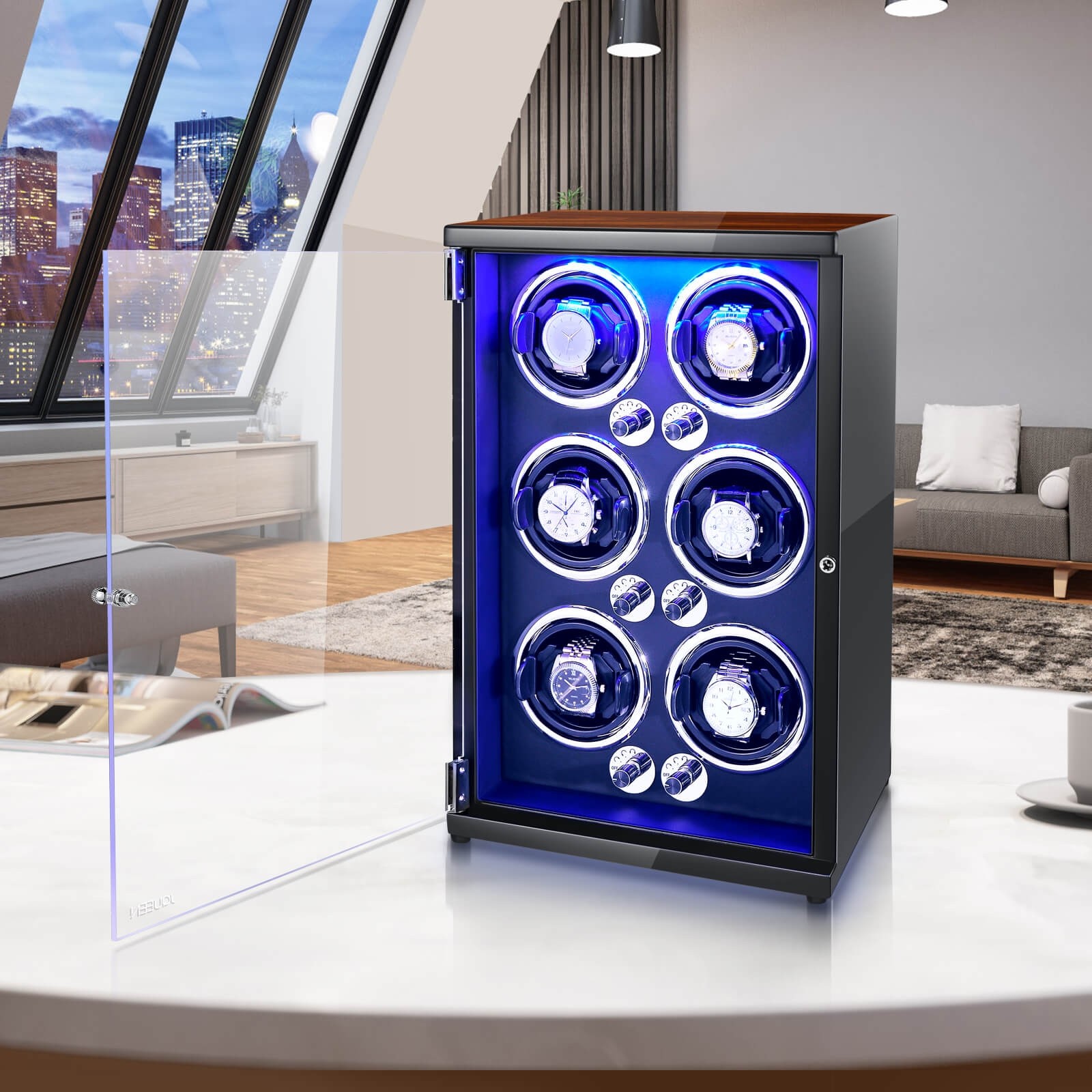 Quad Watch Winder for Automatic Watches - Japanese Motor, Walnut Finish Amazon.com: Cherry Quad Watch Winder with Extra Storage for  main image 2