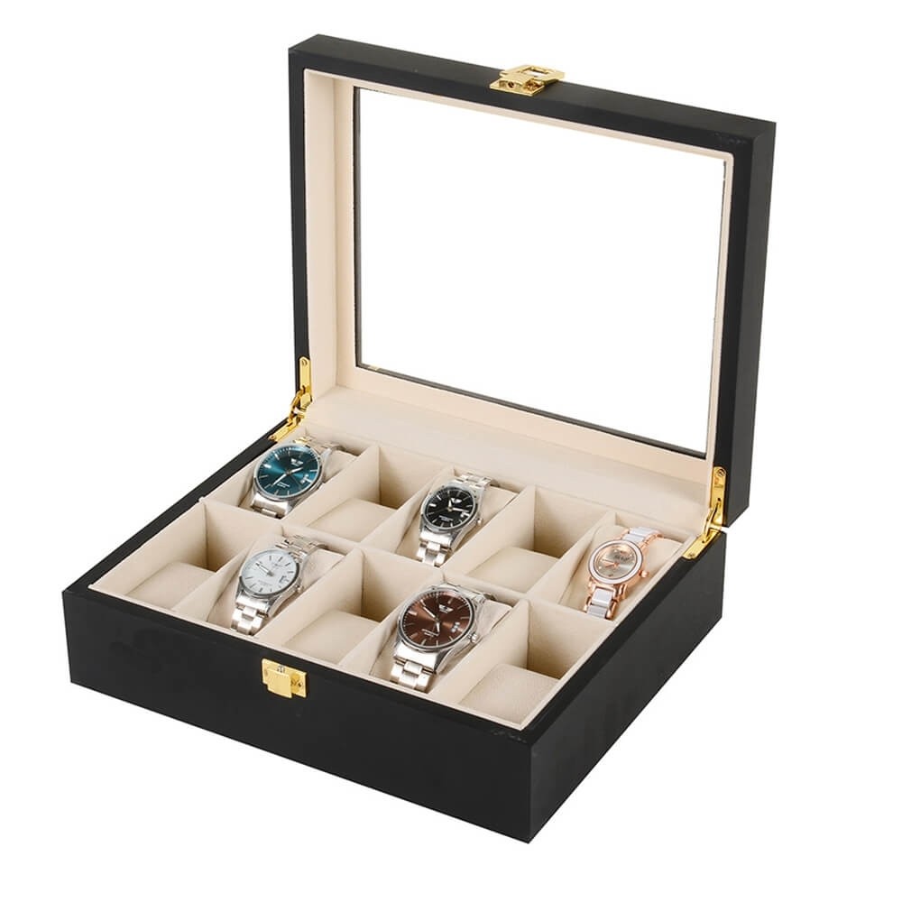 Watch Box for Men - 10 Slot Watch Case Black