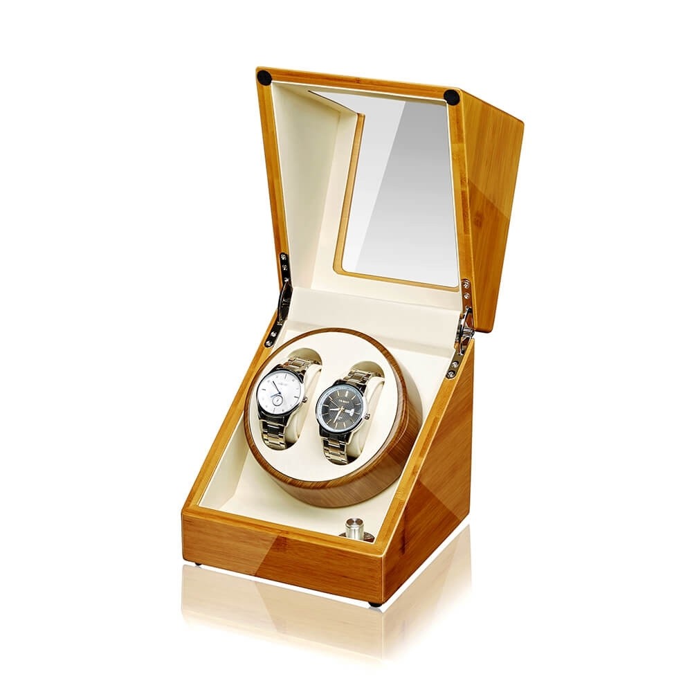 Double Watch Winder With Quiet Motor - Bamboo | JQUEEN