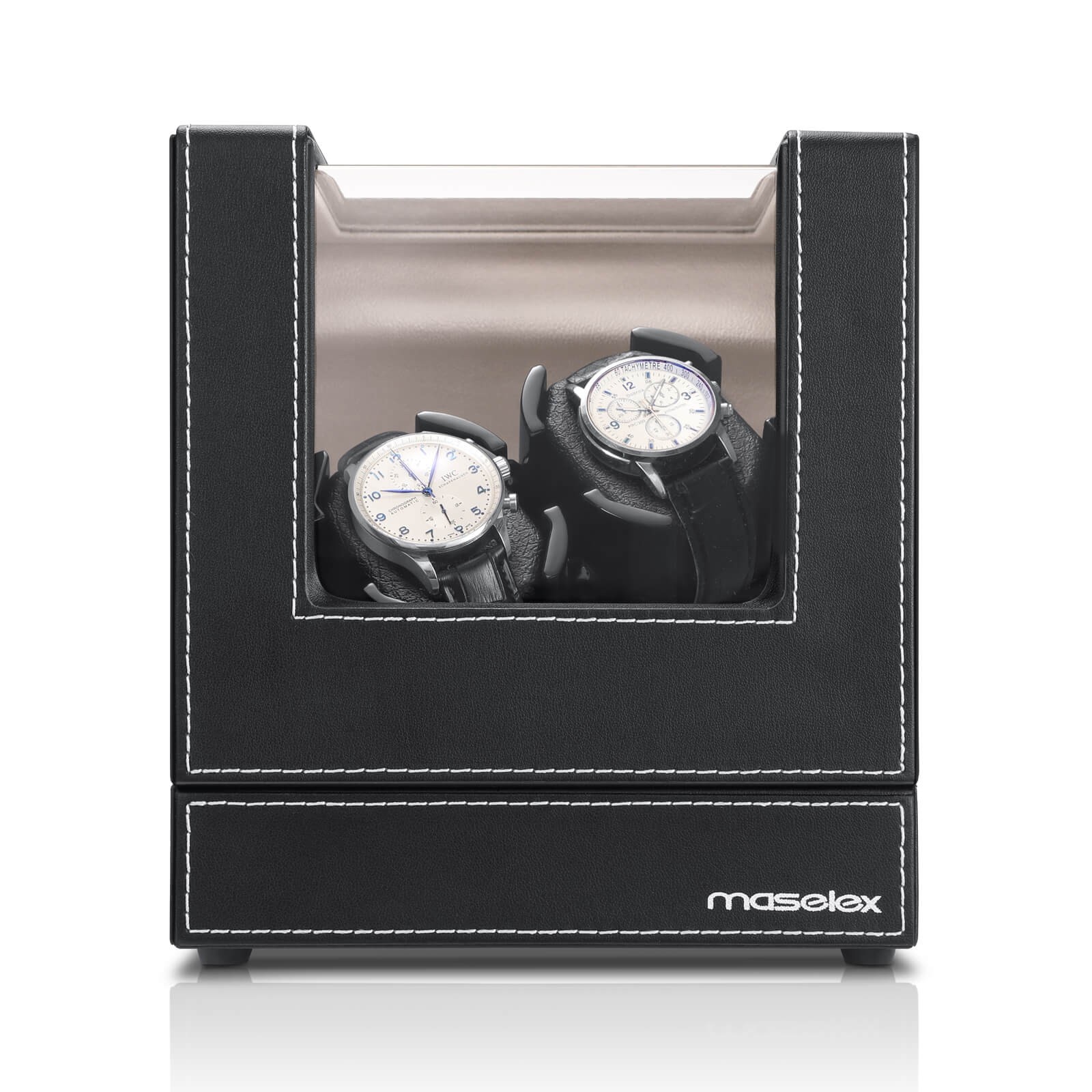 Maselex Black Leather Automatic Watch Winder with Quiet Japanese Motor