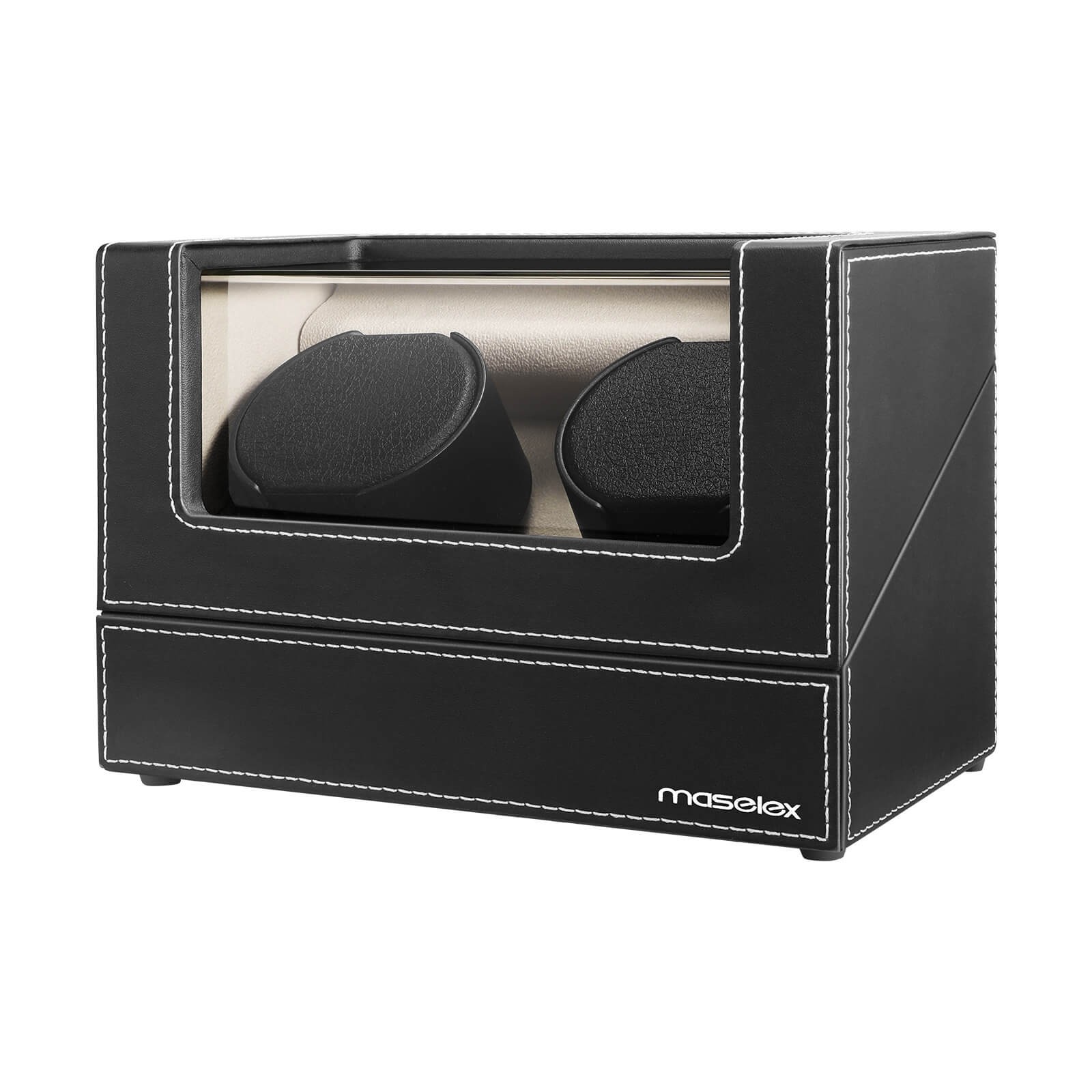 Maselex Black Leather Double Automatic Watch Winder with Quiet