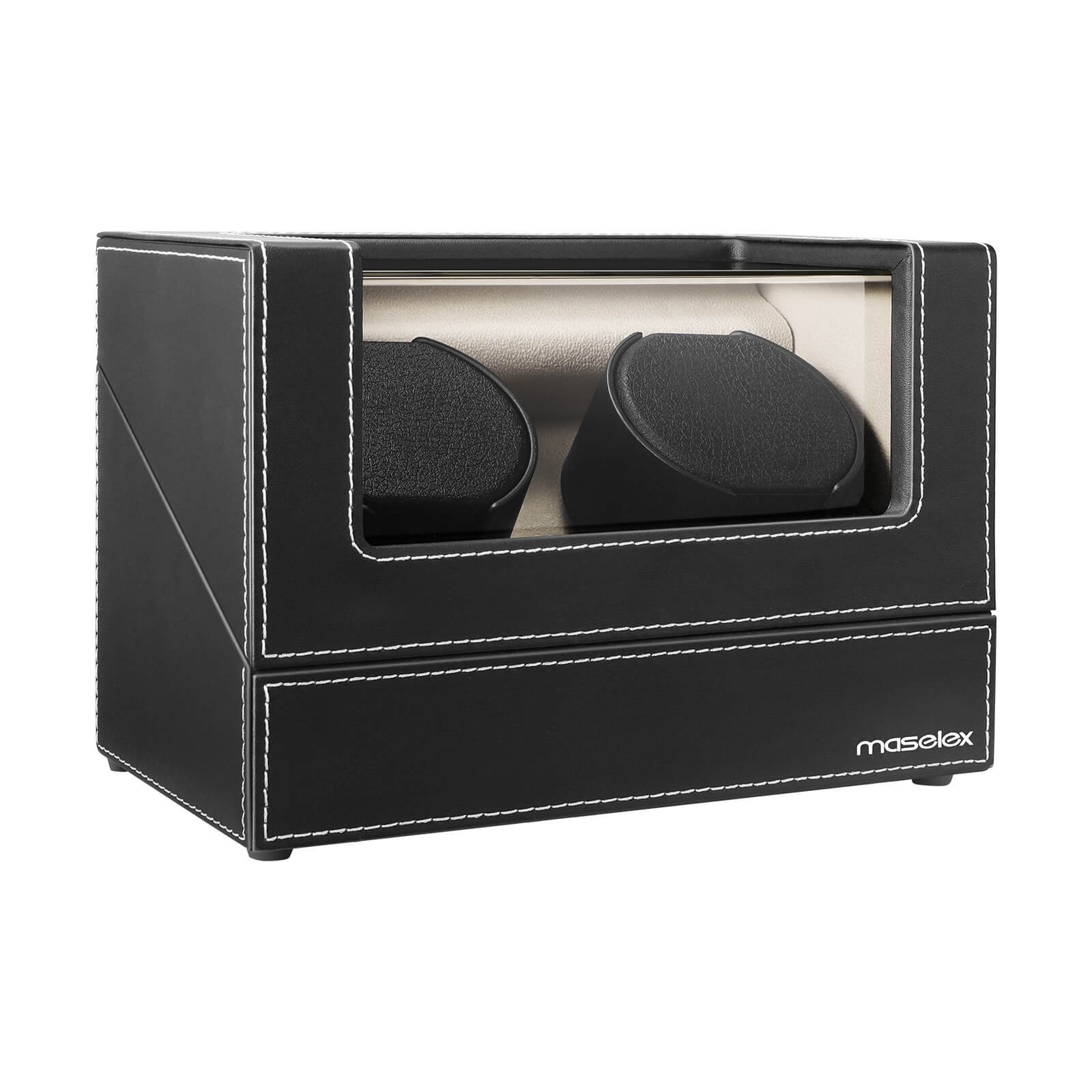 Maselex Black Leather Double Automatic Watch Winder with Quiet