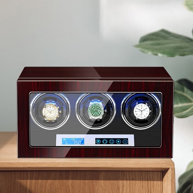 4 Watch Winder with 5 Watch Storage Space, LCD Display, Touch Control and  Interior Backlight