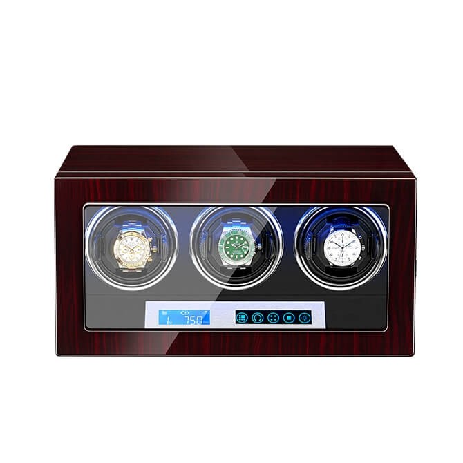 4 Watch Winder with 5 Watch Storage Space, LCD Display, Touch Control and  Interior Backlight